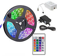 RGB светодиодная лента 3528 12В 5м с пультом управления и блоком питания для подсветки разные цвета ТОП_TRS
