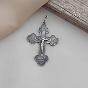 Хрестик срібний з розп'яттям написом Врятуй і Збережи та чорніння