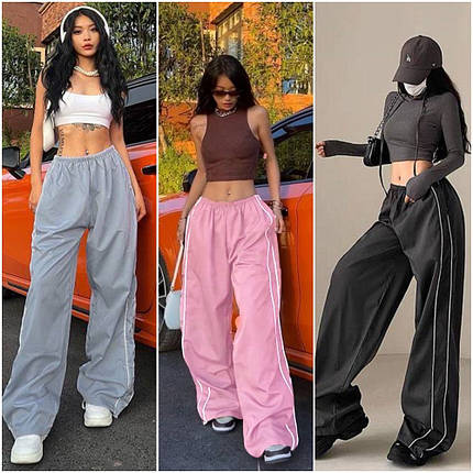 Жіночі спортивні штани з високою посадкою з плащової тканини розміри норма, фото 1