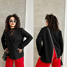Піджак класичний жіночий із костюмки з бахромою на спині розміри батал