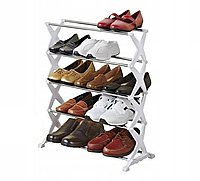 Стойка складная металлическая для удобного хранения обуви 5 полок, устойчивый домашний органайзер обувница