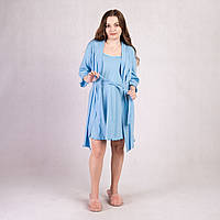 Комплект для беременных и кормящих мам халат и сорочка на брителях однотонный голубой 46-54р