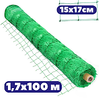 Шпалерна сітка 1,7x100 м 15x17см огуречка зелена пластикова для підвʼязки огірків з великою клітинкою горо AGN