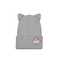 Весенняя шапочка для девочек с ушками кошки Светло-серый