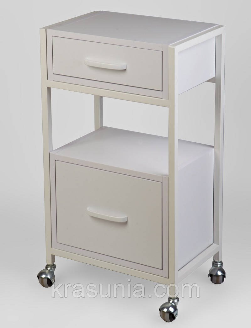 Візок із двома ящиками ЛДСП із білим каркасом, фото 1