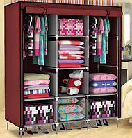 Тканевой складной шкаф для одежды HCX Storage Wardrobe 88130 на 3 секции Бордовый ТОП_TRS
