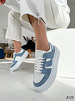 Женские кроссовки на платформе комбинированные белые с голубим Sens
