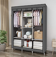 Каркасный тканевой шкаф для одежды HCX Storage Wardrobe 88130 на 3 секции Серый ТОП_TRS