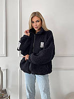Теплая женская мягкая плюшевая кофта из объемного меха Тедди на молнии с карманами Размеры 42-46, 48-52