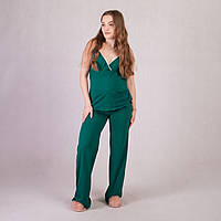 Комплект женский топ и штаны для беременных и кормящих мам хлопок зеленый 46-54р