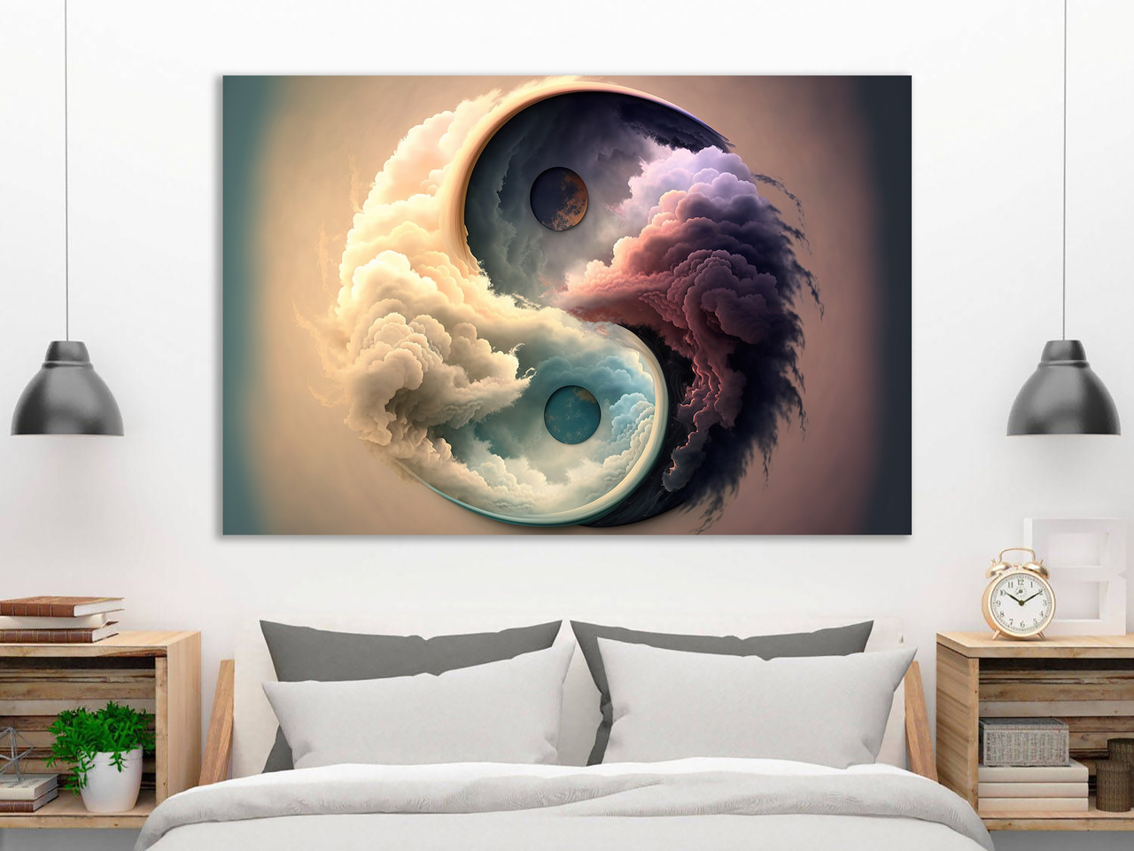 Велика картина на полотні "Інь і Ян" з дерев'яною рамою, фото 1