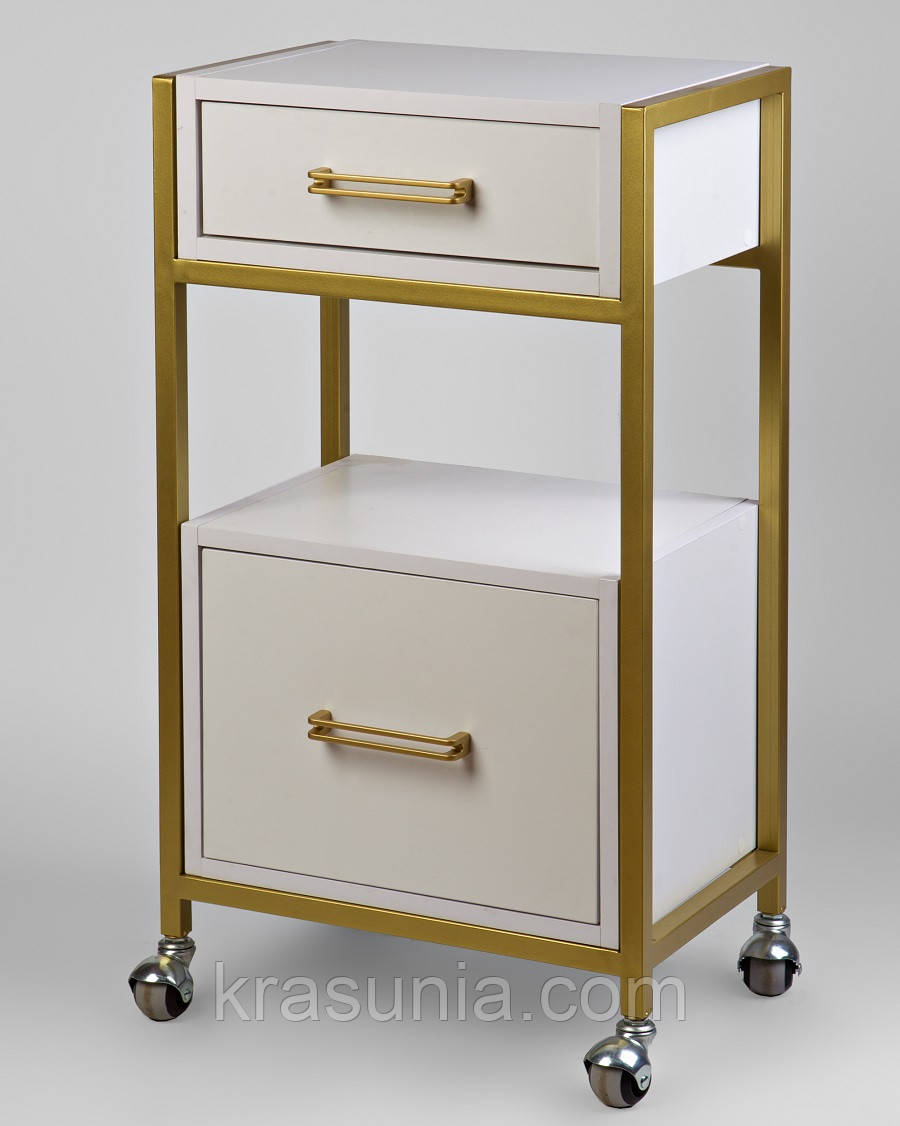 Візок із двома ящиками ЛДСП із золотим каркасом, фото 1