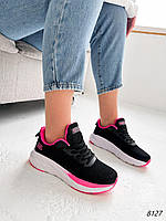 Женские кроссовки текстильные черные с розовым Lars