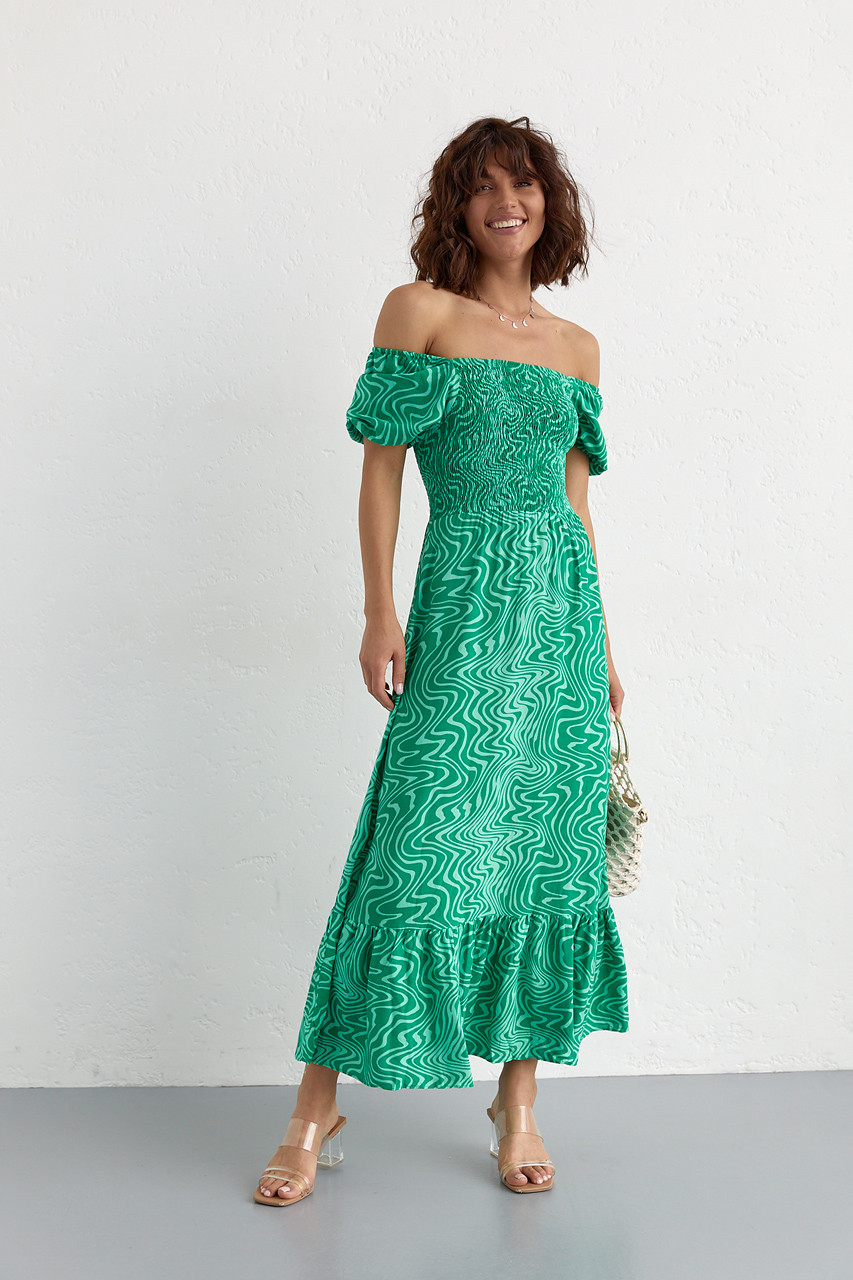 Літнє плаття максі з еластичним верхом — смарагдовий колір, L (є розміри)