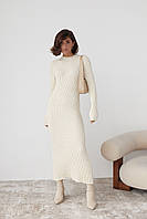 Вязаное платье oversize в широкий рубчик - кремовый цвет, S (есть размеры)