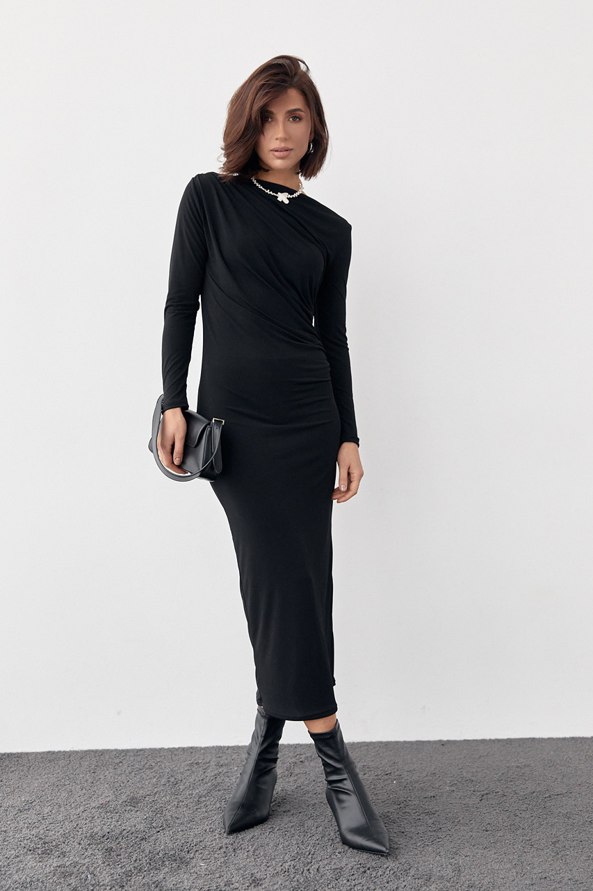 Вечірнє плаття з драпіруванням — чорний колір, L (є розміри)