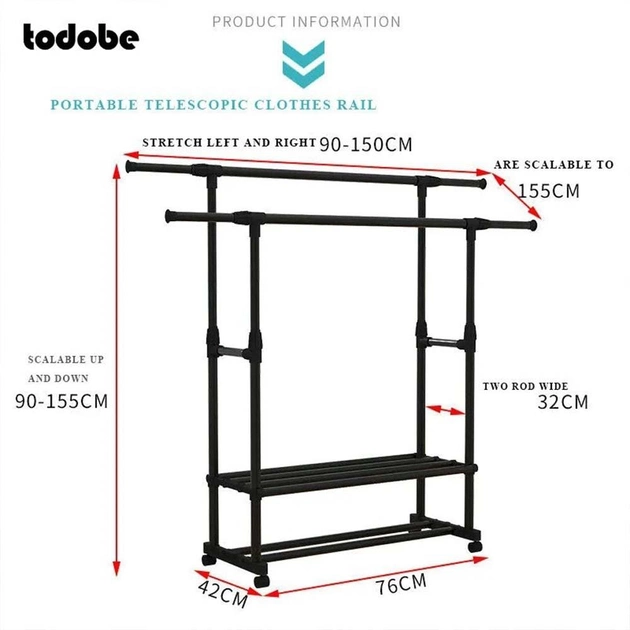 Складная стойка для одежды аксессуаров и обуви 155x76x42см, Универсальная вешалка телескоп для гардеробной tac - фото 6 - id-p2127285233