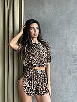 Женская стильная пижама 2-ка.Комплект леопардовый для сна.Домашний костюм двойка.(штаны+топ),в расцветках Леопардовый, 46/48