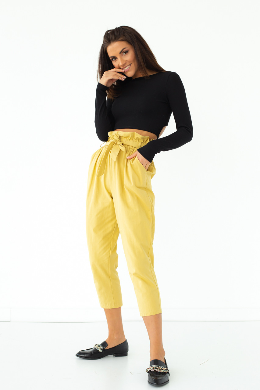 Стильні штани із широкою гумкою LUREX — гірчичний колір, S (є розміри)