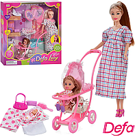 Кукла беременная Defa 8049 Feeling Mother (30см,2 ребенка,коляска,аксессуары) Кукла с ребенком, кукла с дочкой