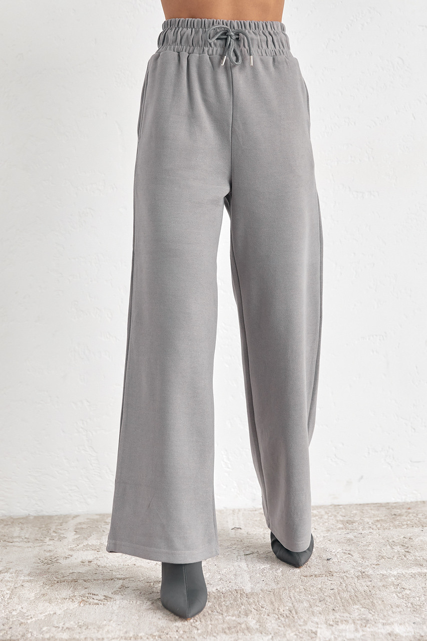 Теплі штани-кюлоти з високою талією — сірий колір, M (є розміри)