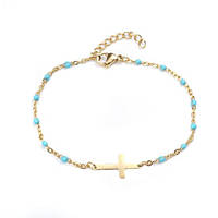 Браслет на ногу Finding Ланцюжок хрест краплі емалі Золотистий блакитний Нержавіюча сталь 23 см