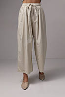Женские брюки-кюлоты на резинке - бежевый цвет, S (есть размеры)