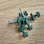 Матові покрівельні саморізи 4.8*35 по дереву для металочерепиці та профнастилу Ral 6005 (зелений) пачка 250шт, фото 7