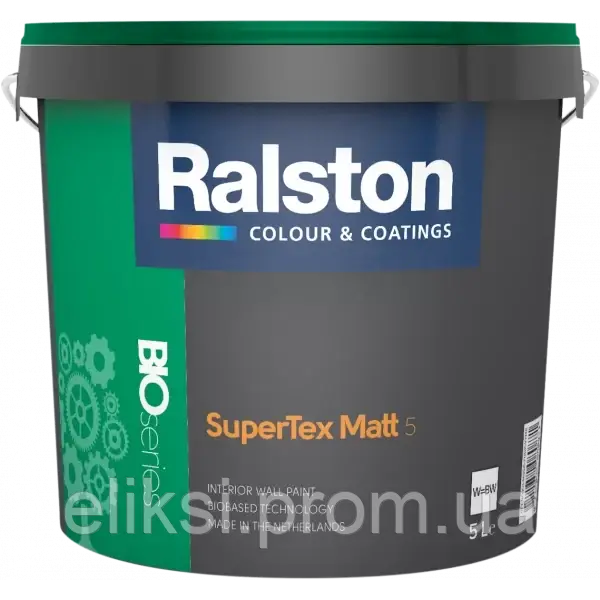 Інтер'єрна фарба для внутрішніх робіт Ralston Super Tex Matt 5 W/BW, 5 л