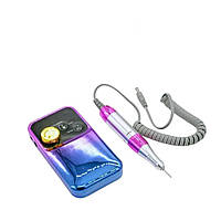 Портативний фрезер EN-102 (Рожевий із синім) на акумуляторі 20 Вт. та 30 000 про. з дисплеєм - для манікюру та педикюру