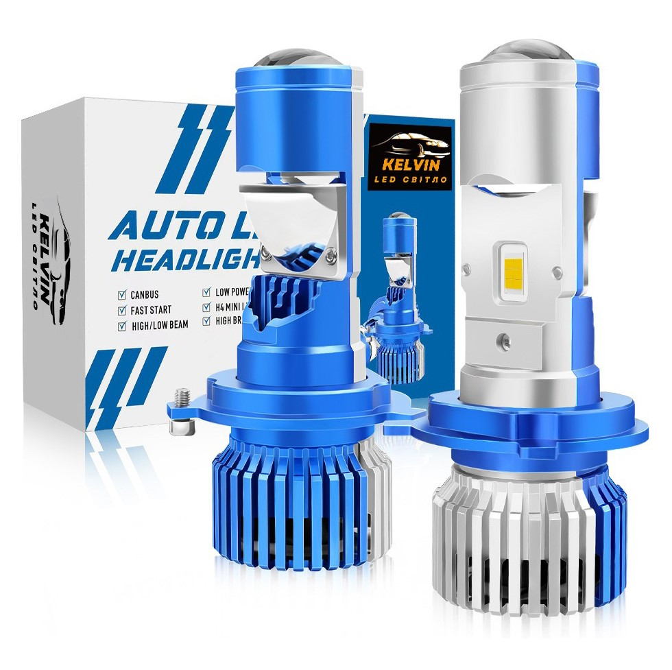 Світлодіодні LED міні лінзи H4 35W KELVIN 9-16 V Лед лампи з лінзою H4 6000K 8000 LM