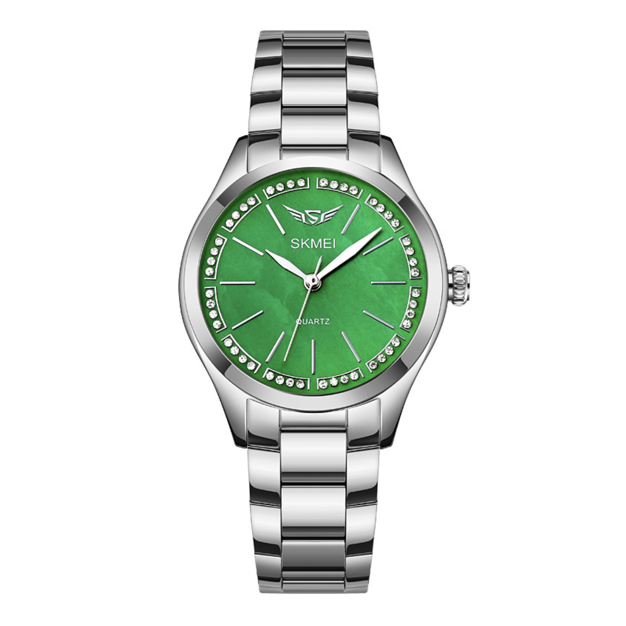 Жіночий годинник металевий Skmei Сріблястий/Зелений