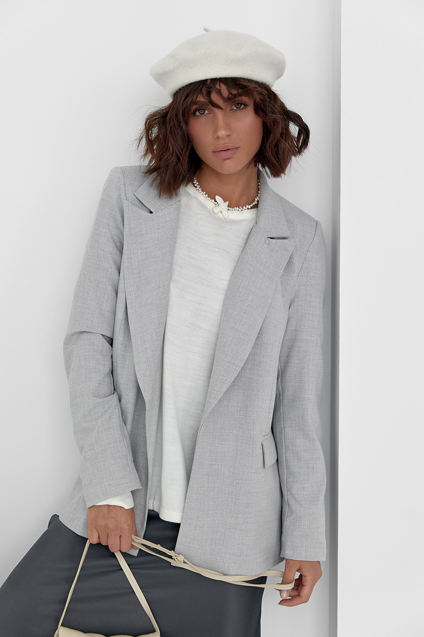 Класичний жіночий піджак без застібки — світло-сірий колір, M (є розміри)
