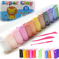 Моделін Super Clay / 12 кольорів / маса для ліплення (легкий повітряний пластилін) / BK-1312