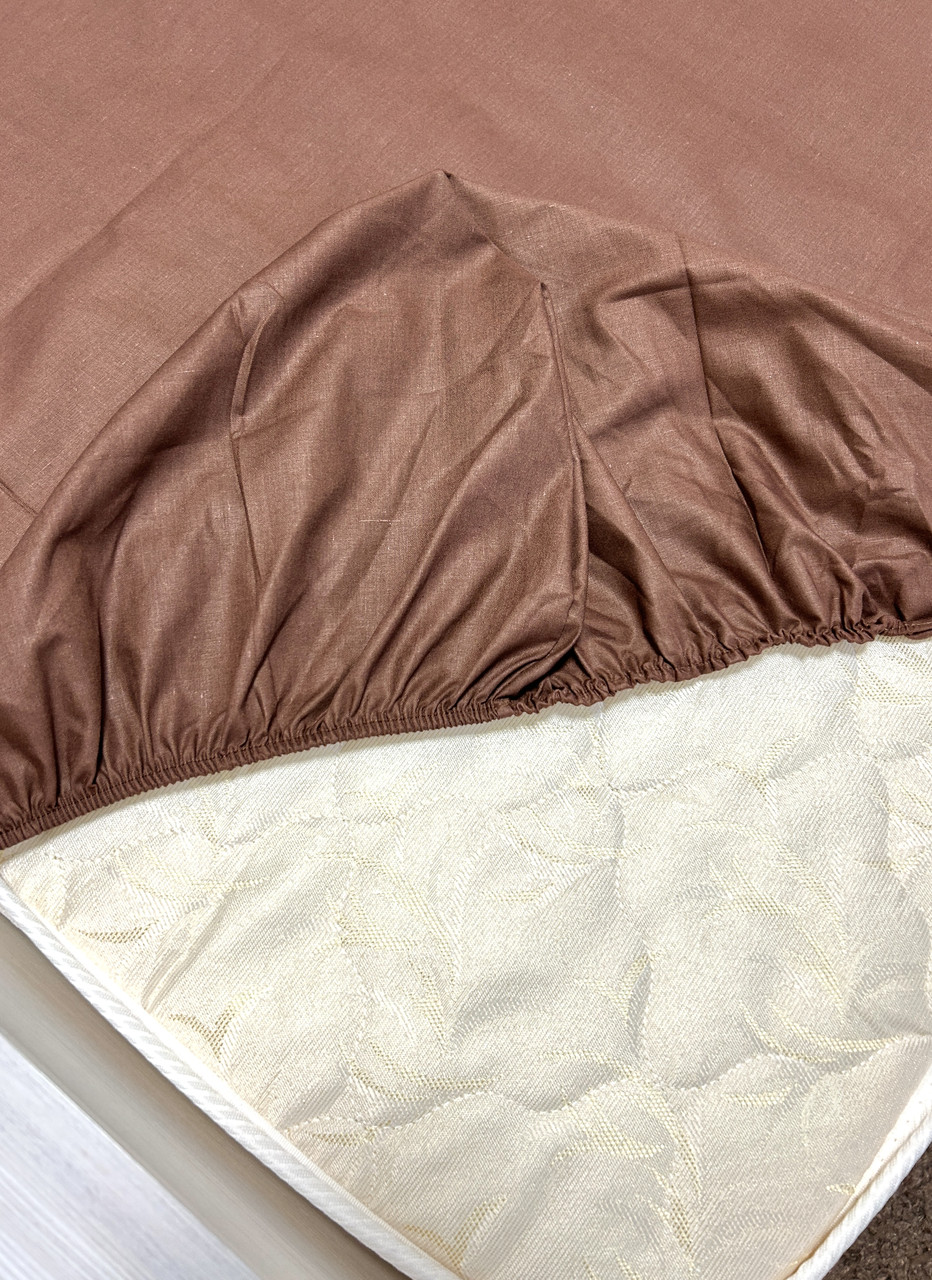 Простирадло на резинці двоспальне "Шоколадне однотонне" | Бязь 160х200 см, фото 1