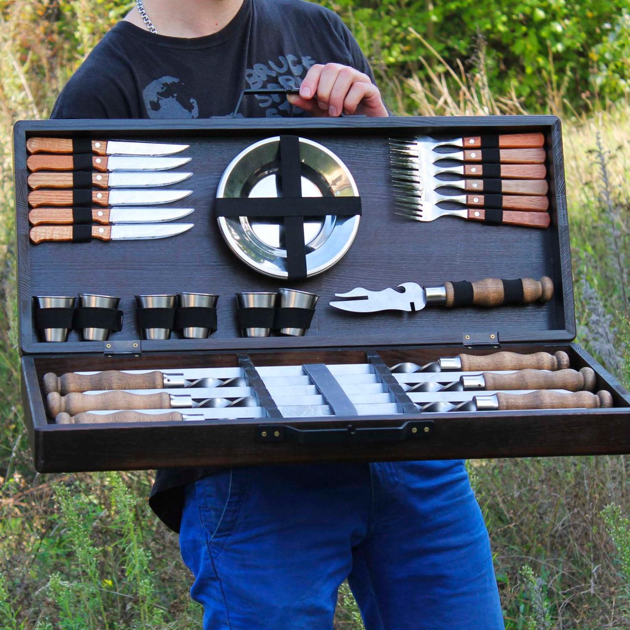 Набір шампурів у дерев'яній коробці "БАДЬОРИЙ", фото 1