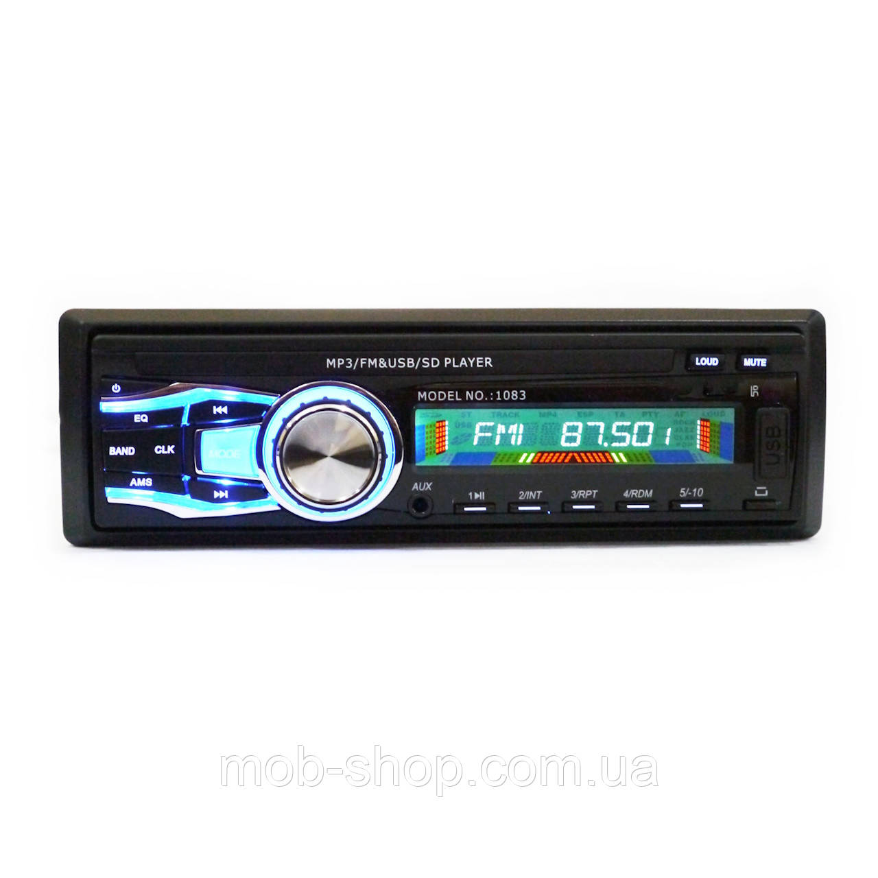 1din Автомагнітола 1083 USB AUX зі знімною панеллю. Автомобільна магнітола 4х50W, фото 1