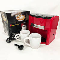 Кофеварка Domotec MS-0706 с двумя чашками красная/ Кофеварка для дома на 2порции/Маленькая кофемашина для дома