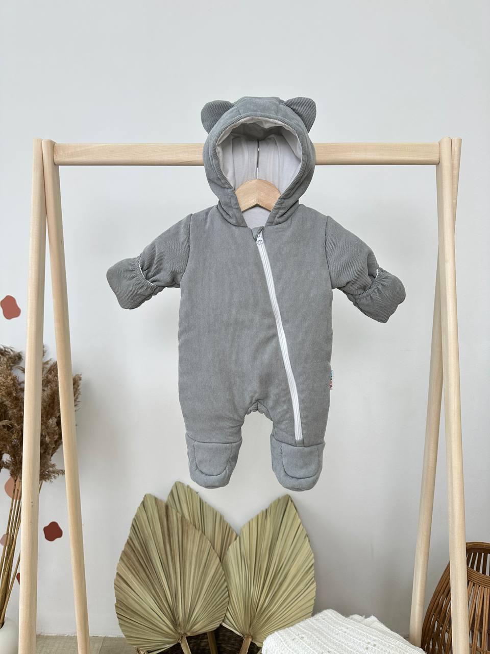 Дитячий демісезонний весняний вельветовий комбінезон с капюшоном для новонародженого 62 68 74  см