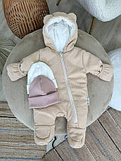 Дитячий демісезонний весняний вельветовий комбінезон с капюшоном для новонародженого 62 68 74 см, фото 3