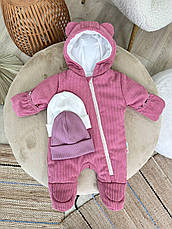Дитячий демісезонний весняний вельветовий комбінезон с капюшоном для новонародженого 62 68 74 см, фото 4