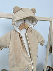 Дитячий демісезонний весняний вельветовий комбінезон с капюшоном для новонародженого 62 68 74 см, фото 2
