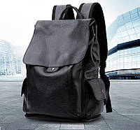 Великий чоловічий міський рюкзак із натуральної шкіри, шкіряний портфель чорний для чоловіків