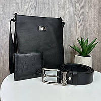 Мужской набор кожаная сумка кошелек ремень в стиле Philipp Plein, сумка планшетка портмоне