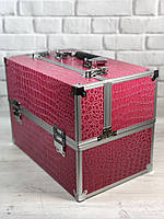 Бьюти кейс "Розовый крокодил" металлический чемодан, раздвижной с ключом 2321