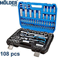 Набор инструментов для авто и дома профессиональный в кейсе MOLDER 108 предмета 1\2 и 1\4 Оригинал (MT60108)