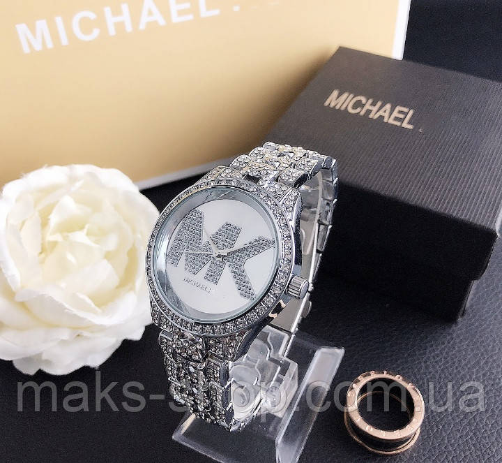 Жіночі годинники Michael Kors якісні . Брендові наручний годинник з камінням золотисті сріблясті Срібло