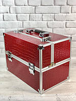 Бьюти кейс "Красный крокодил" металлический чемодан, раздвижной с ключом 2321
