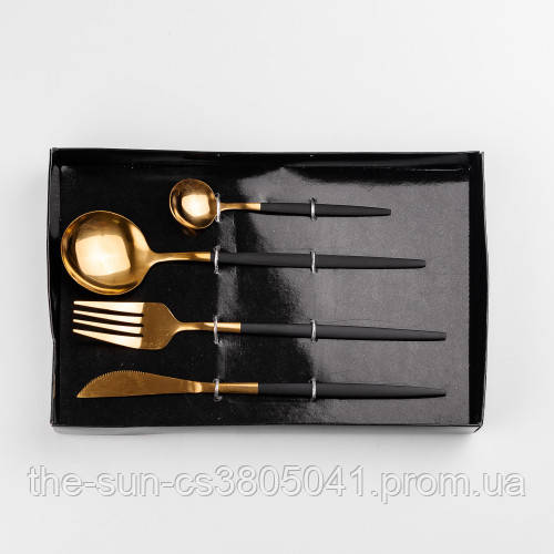 Набор столовых приборов Cutlery set на 1 персону, цвет черный,набор столовых приборов в коробке, приборы - фото 1 - id-p2127499811