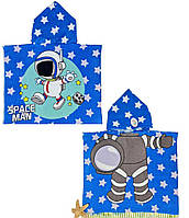 Детское пляжное полотенце, пончо с капюшоном, из микрофибры, 120х60см, космонавт